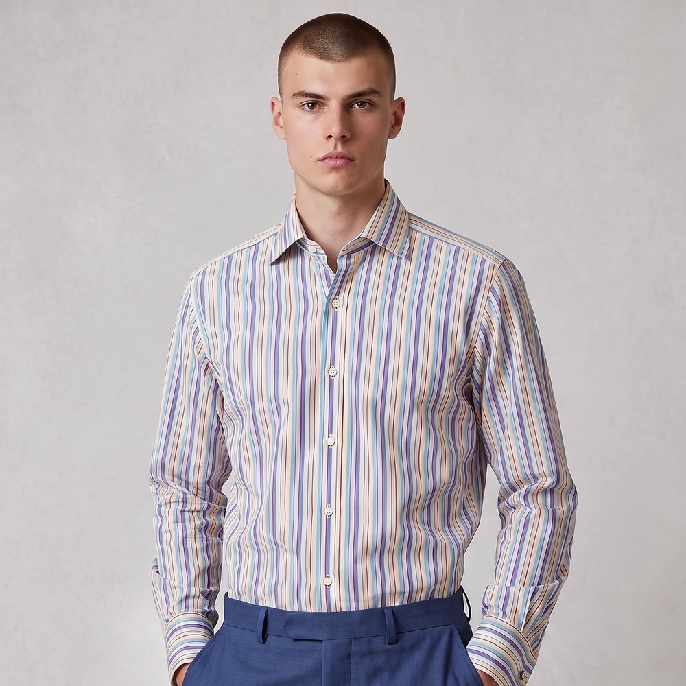 Turnbull & Asser London Multi Color Striped Dress Shirt 15.5 39 Cm Made England
